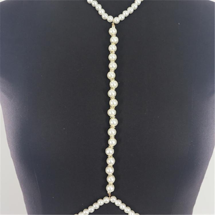 Female Body Chain Choker Jewelry Artificial Pearls Chain Formal Event Chest Chain