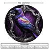 Mysterious Raven Gradient Color Print Tire Cover, Polyester Material, Deep Purple Black Blue Golden Feather Design, Dark Purple