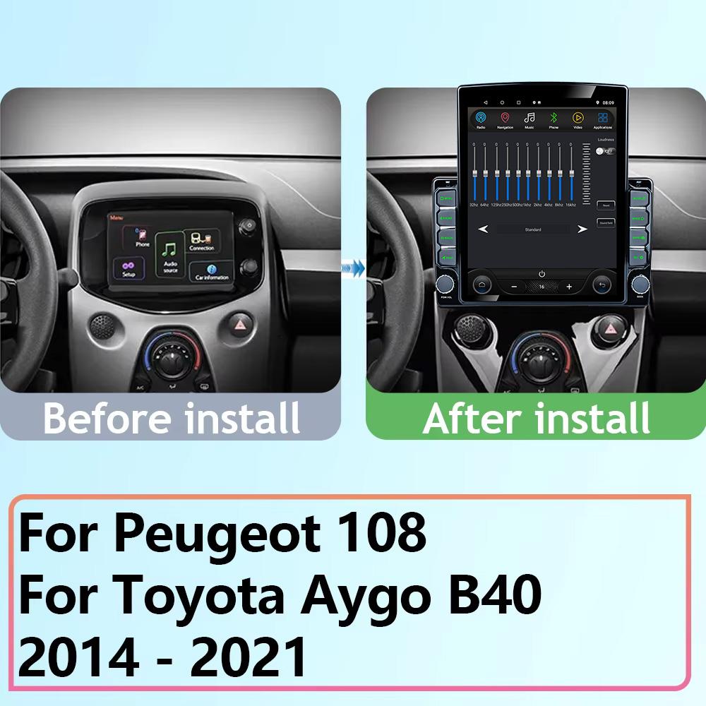 9.7" Vertical Style Tesla Screen Android 12.0 Car Radio For Toyota Aygo Peugeot 108 Citroen C1 2014 GPS Navigation player