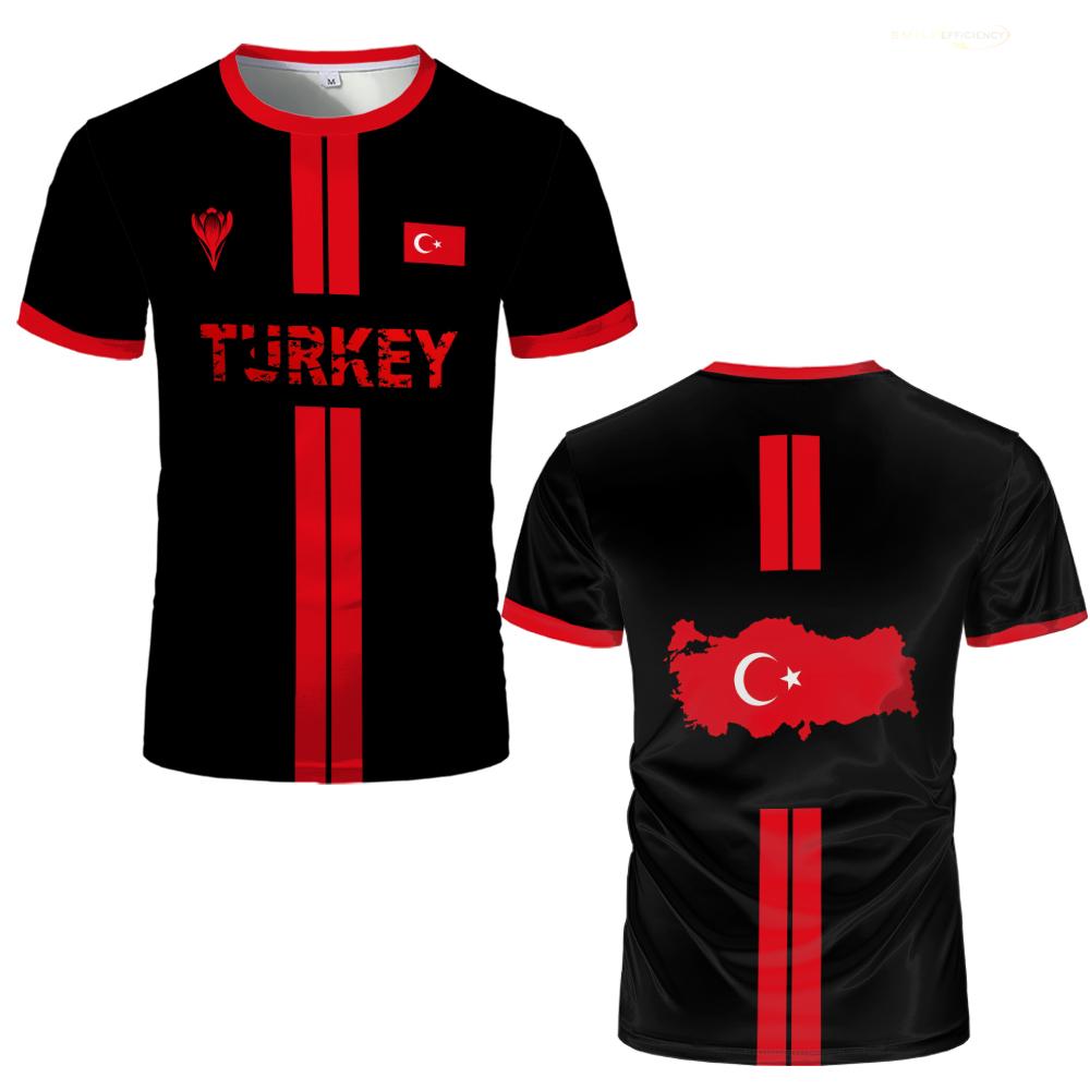 Summer New Turkey Football T-shirt Outdoor Breathable Quick-dry Soccer Jersey Turkish Flag Printed Short-sleeved Tee