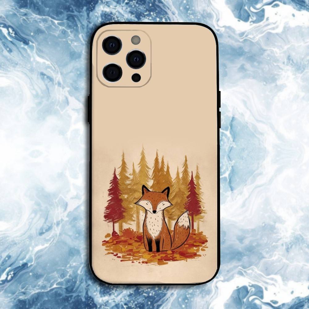 Cute Animal Fox Phone Case For iPhone17,16,15,14,13,12,11 Plus,Pro Max, Soft Silicone Black Cover