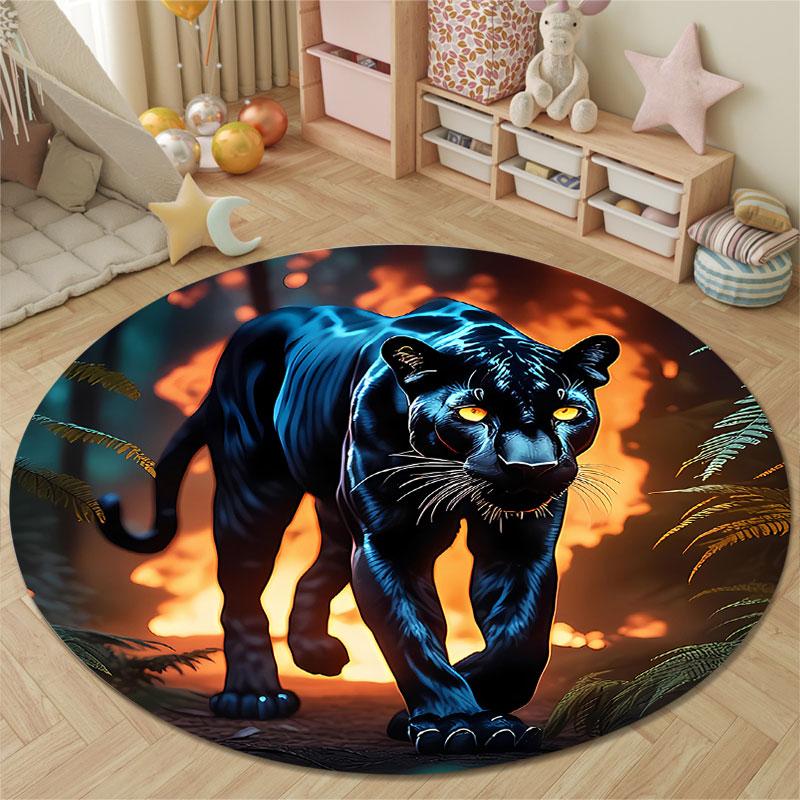 Playful Round Halloween Multicolor Floor Rug, Non-Slip Floor Mat for Living Room