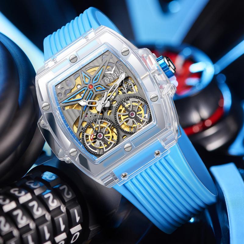 Double Flywheel Fully Automatic Mechanical Watch Men's Silicone Strap Waterproof Watch