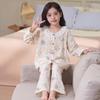 Girls Long Sleeve Pajama Set Cotton Cloud Fabric Loose Fit Cartoon Print Home Wear Ages 8