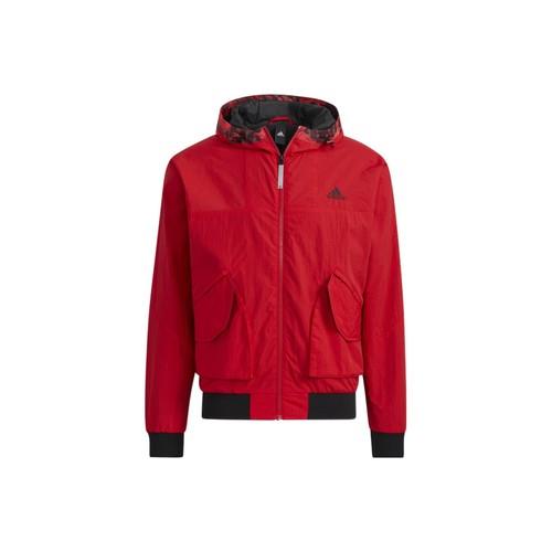 adidas Logo Print Solid Color Hooded Long-Sleeve Jacket for Men, Red L красный