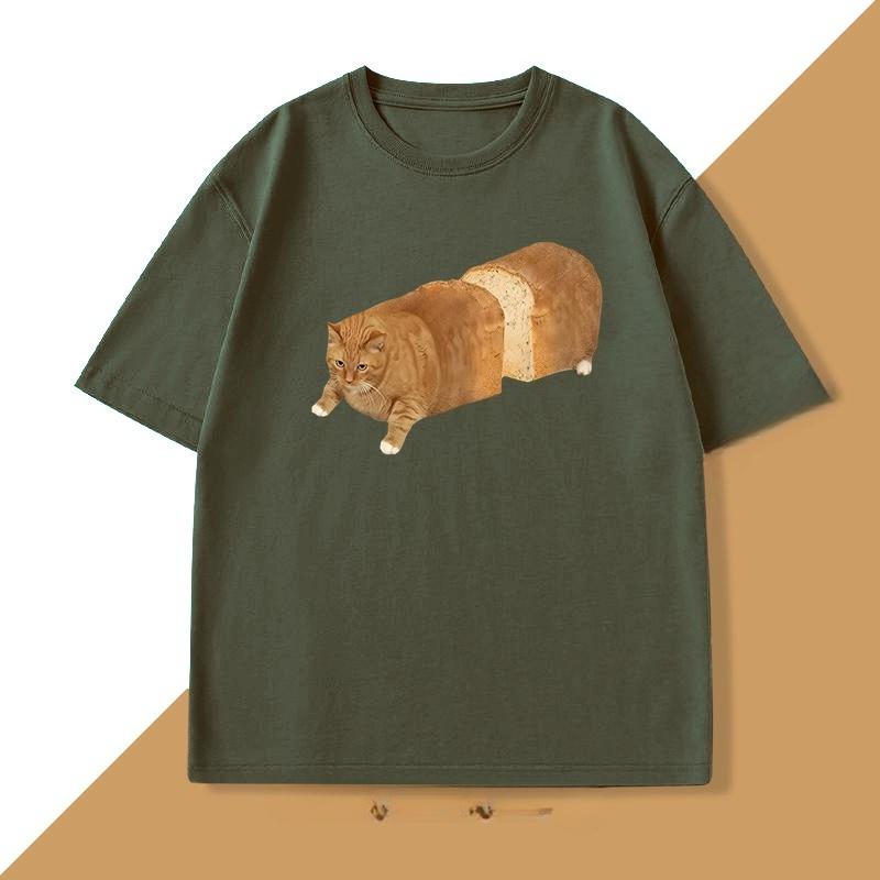 Cat Bread Loaf Funny Graphic T Shirts Printed Cotton Short Sleeve Tshirt Fashion Summer Round Collar Top Tees Women Clothing