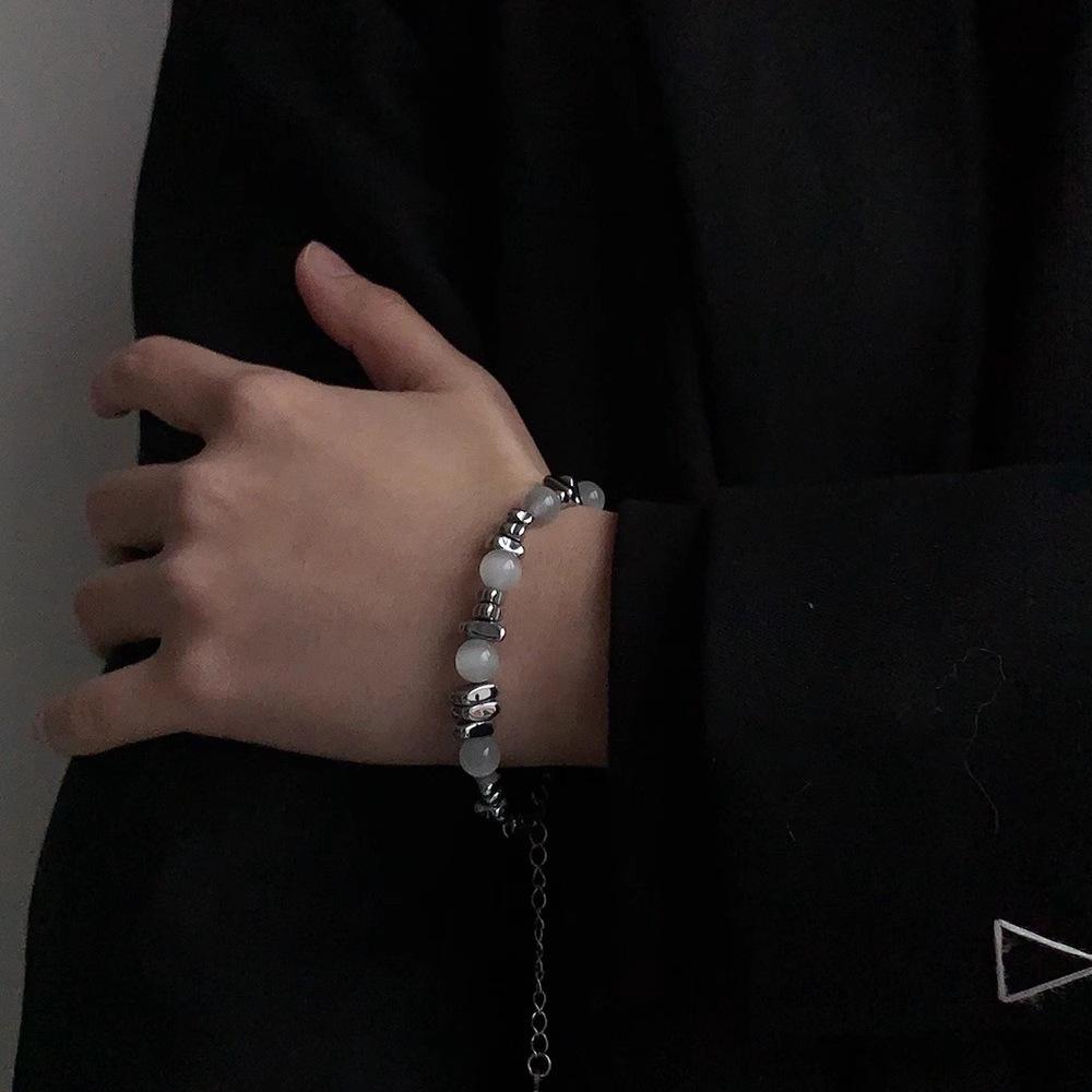 Unisex Silber Perlen Patchwork Katzenauge Armband: Trendiges Design für Männer und Frauen