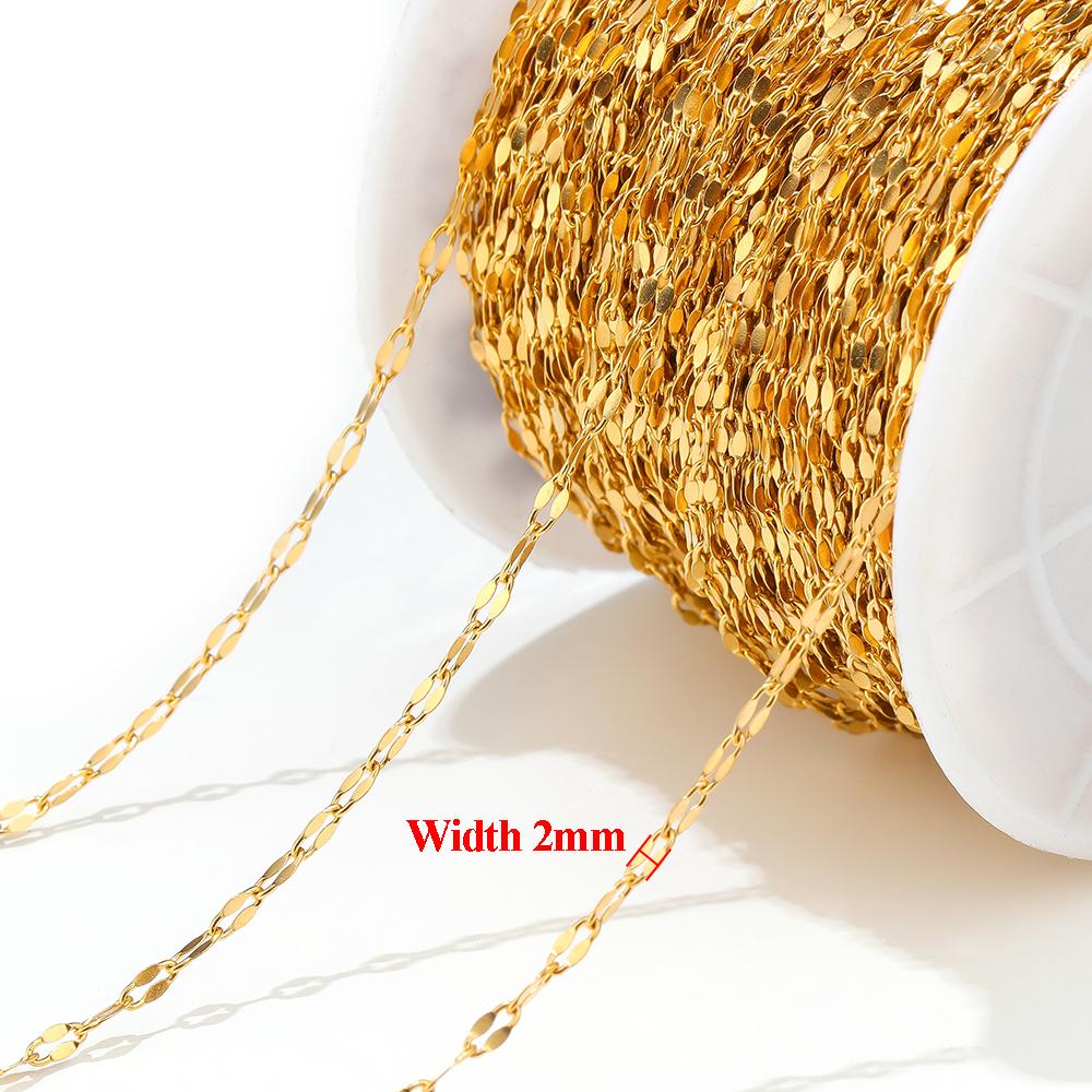 2 Meters Stainless Steel Gold Flat Oval Filled Cable Chains for DIY Necklace Making Jewelry Making Findings Bracelet Supplies