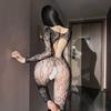 Nimu hollow fishing net onesie long-sleeved tight-fitting sexy perspective black silk sex underwear backless mesh women