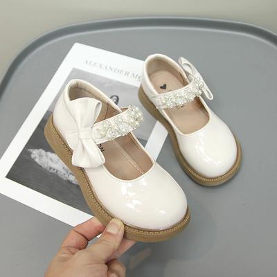 Kinder Lederschuhe für Mädchen Glänzend Kindermode Perlen mit Schleife Casual Hook & Loop Prinzessin Hochzeit Flache Halbschuhe 2024