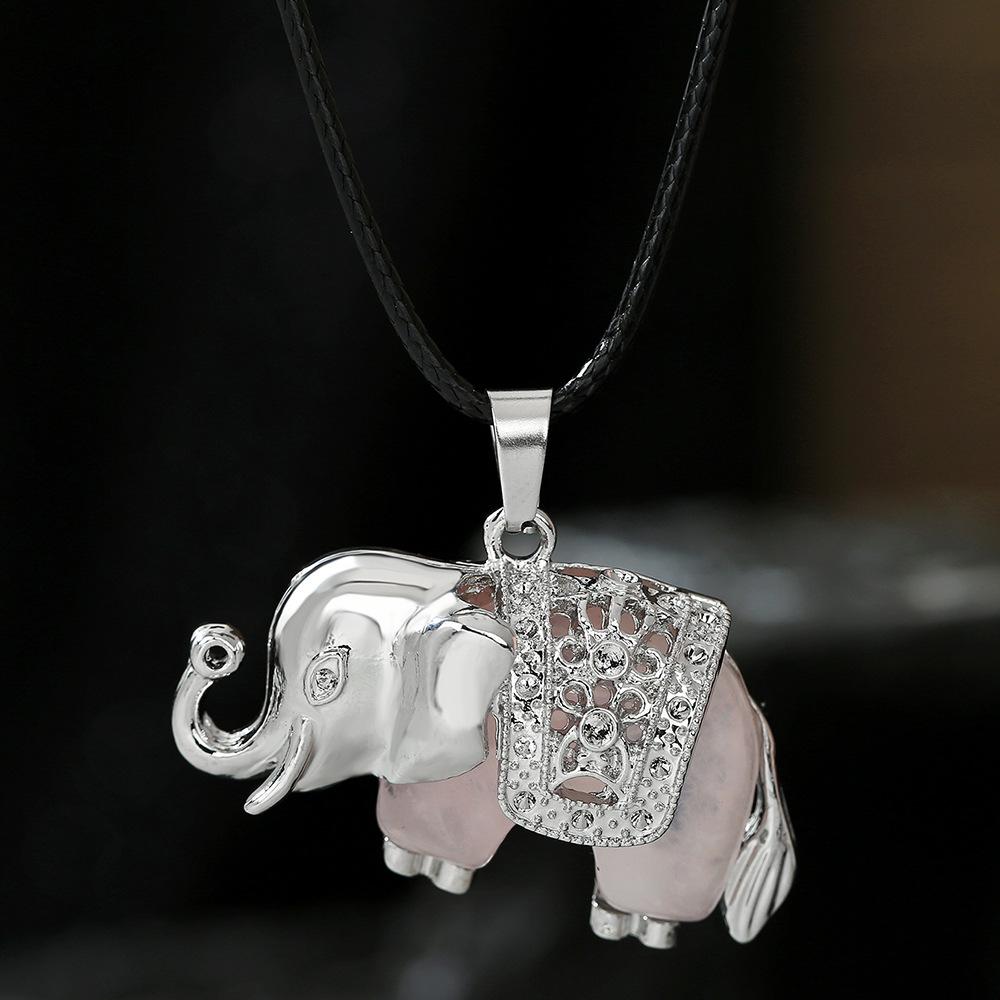 Pandantiv din cristal natural, aliaj ametist, colier elefant din cristal roz, bijuterii