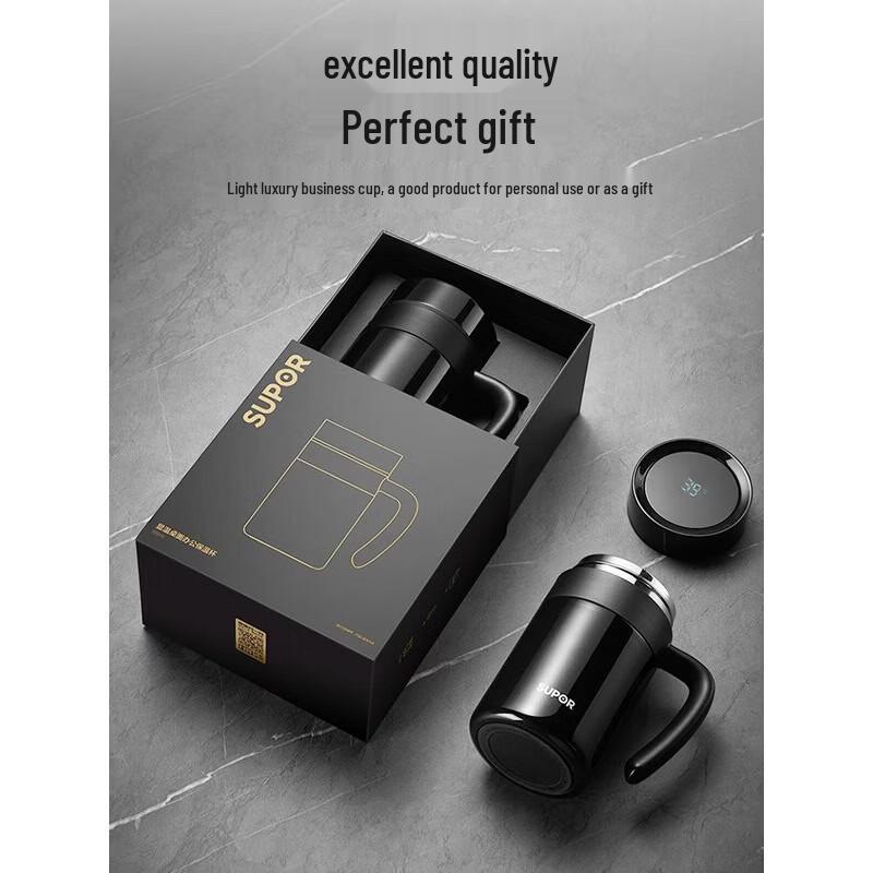 SUPOR 316L Stainless Steel Insulated Tea Mug with Handle and Temp Display