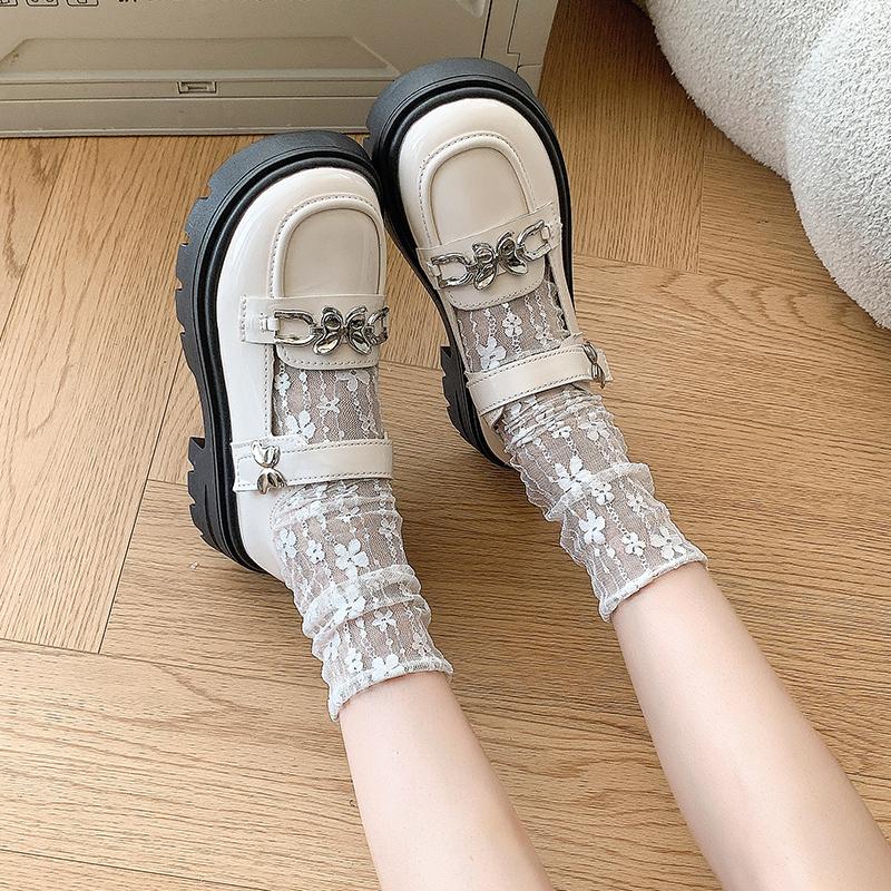 Metal Butterfly Small Leather Shoes Women's Spring and Summer Round Toe Shallow Mouth One Strap Platform Mary Jane Single Shoes