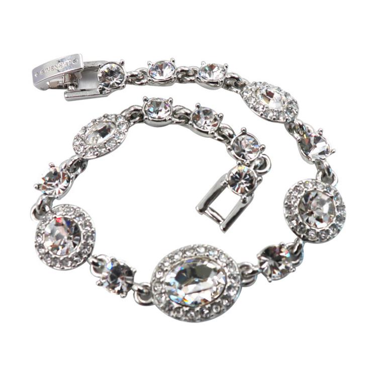 Givenchy Solid Color Letter Engraved Crystal Bracelet Women Bracelet Silver 60442002-NY0