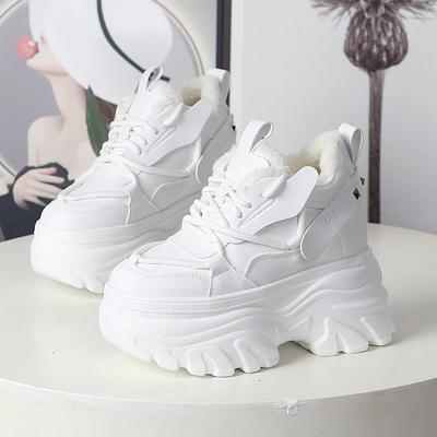 Mode 12CM Synthetisch Herbst Winter Frühling Plüsch Warm Daunen Damen Stiefeletten Schuhe Leder Plateau Stiefel Winter Sneaker Keil