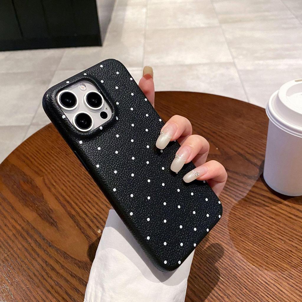Polka Dot Leather Texture Full Coverage Soft Shell Case for iPhone 12/13/15/16 Pro/Max