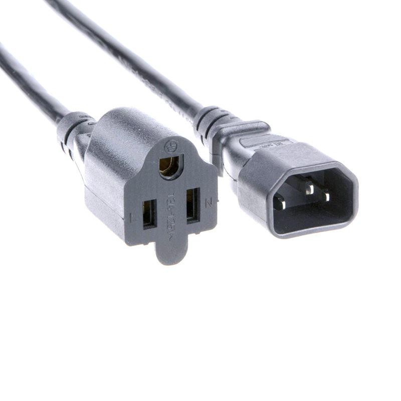 Type C14 to NEMA 5-15R US Standard Three-Pin Female Connector Extension Cord 10A/13A/15A