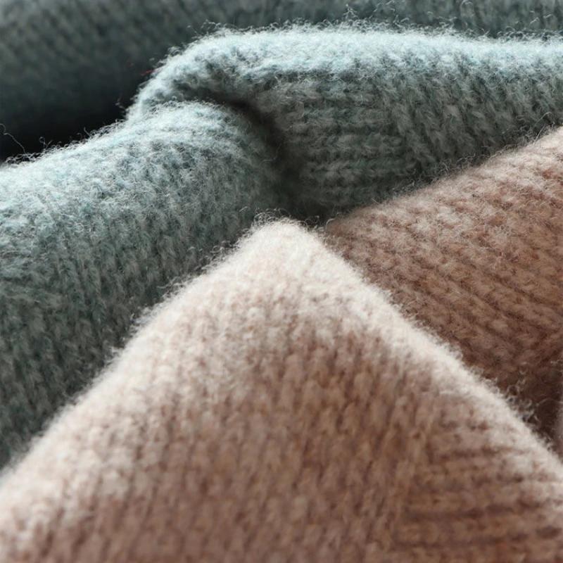 Suéter de Cachemira para Hombre Holgado y Grueso Jacquard Cuello Redondo Suéter de Punto para Hombre Otoño e Invierno Color Sólido
