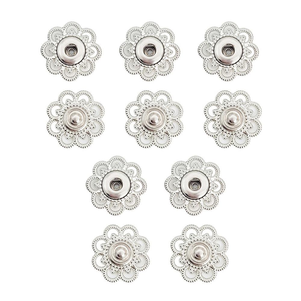 10 Sets Vielseitige Blume Druckknöpfe 21mm Schwarz/Gold/Silber DIY Bastelknöpfe Vintage Metall Druckknöpfe