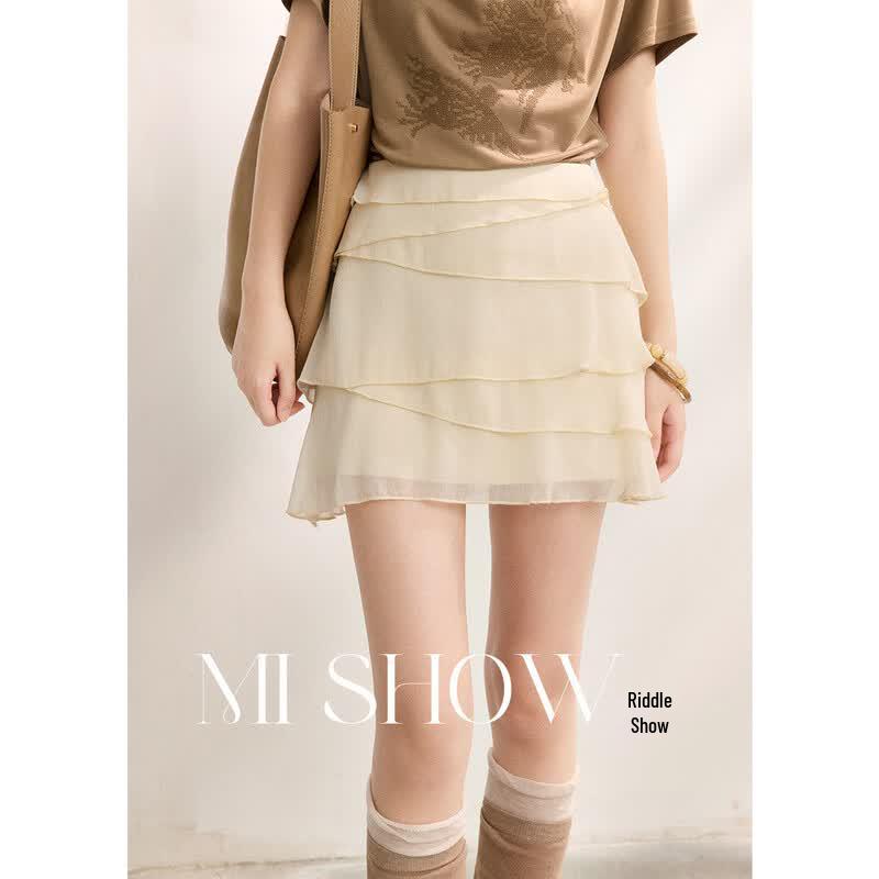 Women s Irregular Ruffle Chiffon A-line Short Skirt M
