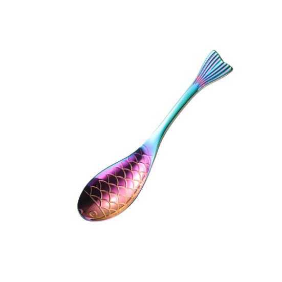 Dessert Spoon Heat-resistant Ergonomic Ice Cream Spoon Fish-shaped Stirring Spoon Tableware for Home