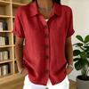 Women Tops Lapel Short Sleeve Buttons Placket Shirt Tops Pure Color Loose Fit Casual