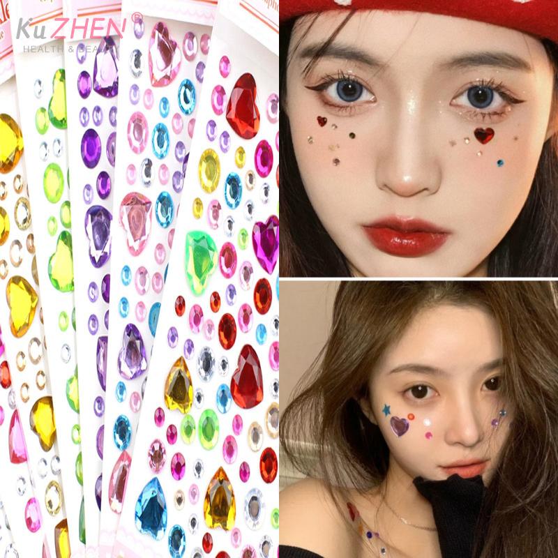 Bunter Herzform Diamant Edelstein Aufkleber 3D Gesicht Strass Tattoo Lidschatten Aufkleber für Festival Party Bühne Körper Make-up Bling