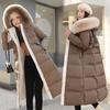 Winter Long Style Over The Knee Down Cotton Parkas Jacket Women's Faux Fur Collar Padded Jacket Thick Loose Large Size Padded Jacket