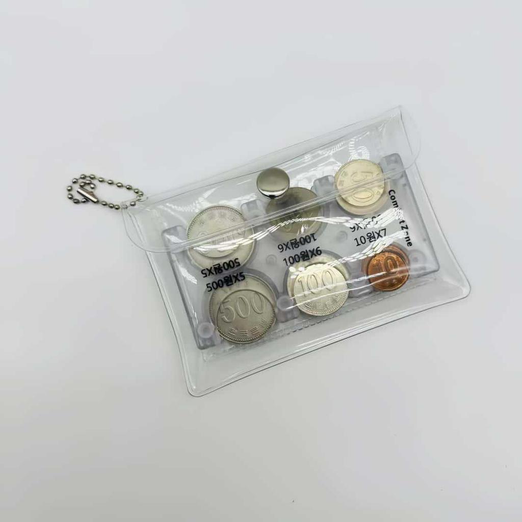 Transparent PVC Coin Purse with Card Slots and Clip for Japanese and Korean Coins