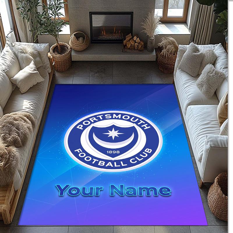 Portsmouth FC Printed Crystal Velvet Rug Non‑Slip Crystal Velvet Carpet For Sofa Bedroom Indoor Home Decoration