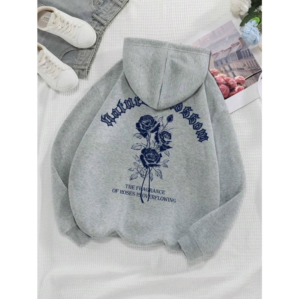 

Fashion Women s Hoodie Retro Letters & Floral Print Sweatshirt Spring Round Neck Pullover Loose Women s Blouse Clothes S