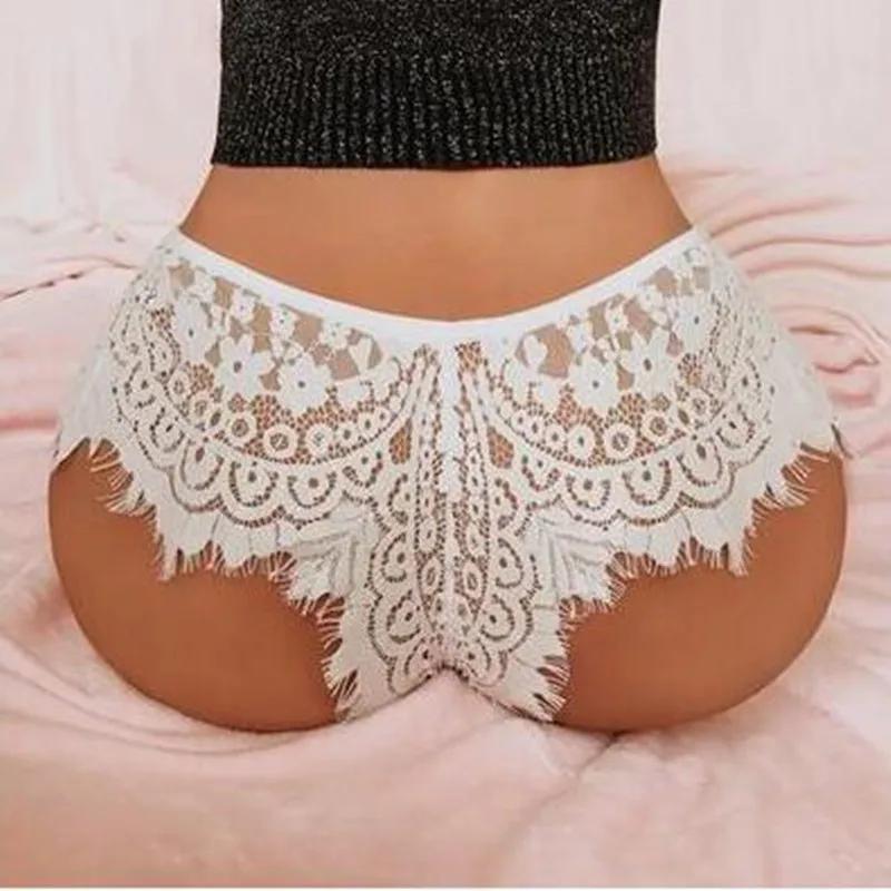 Black White Erotic Panties Underwear Women Low Waist Hollow Pants Eyelash Paragraph Lace Sexy Panties G String Europe Clothing