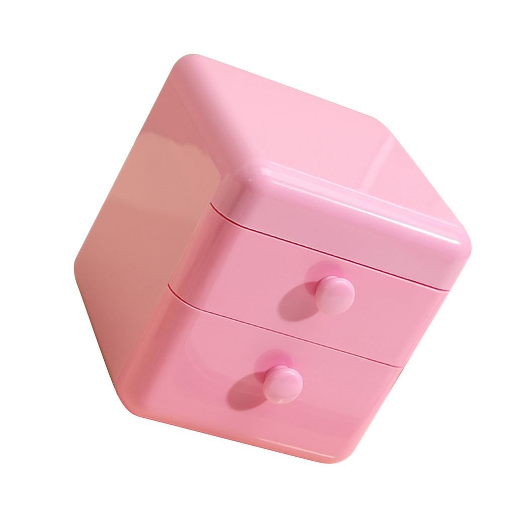 Desk Storage Box with 2 Drawers and   Lid Plastic Cute     Desktop Jewelry Stationary   for Home Dorm