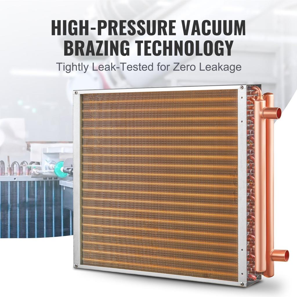 VEVOR 20"x 20"/50.8 X 50.8 Cm Heat Exchanger Water To Air 3-Row 3/8"/ 1 Cm Copper Ports 242 Fins