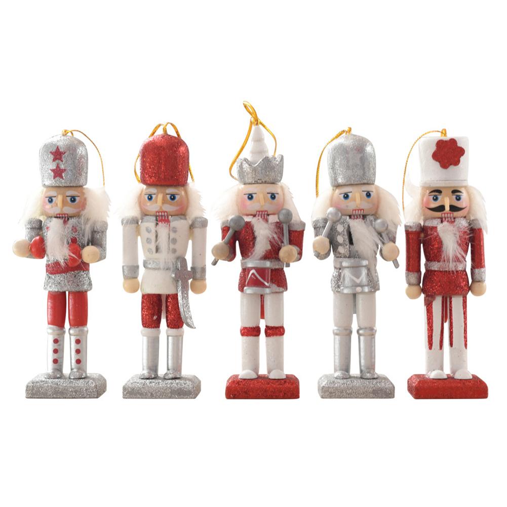 5 Pcs Wooden Nutcracker Soldier Christmas Decoration Christmas Nutcracker Figures Ornaments for Christmas Tree Figures Gifts