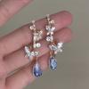 Small Fresh Milk Blue Oil Drop Earrings Fashion Sweet Flower Earrings Super Fairy Holiday Style Earrings