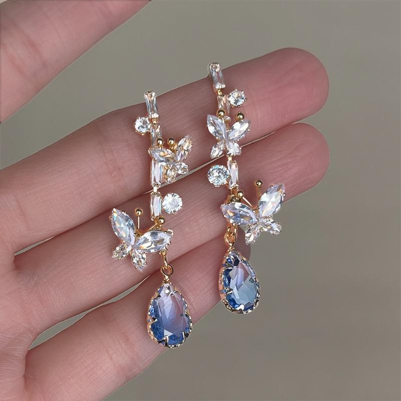 Small Fresh Milk Blue Oil Drop Earrings Fashion Sweet Flower Earrings Super Fairy Holiday Style Earrings