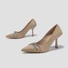 Fashion French High Heels, Women's Rhinestone Bow, Socialite Temperament, Simple Summer Plus Size Single Shoes