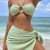 Women’s Sexy Solid Halter Backless Bikini Set, Three-Piece Summer Beach Swimwear with Skirt