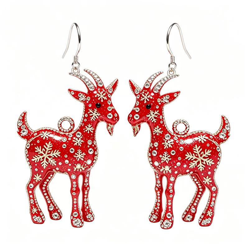 Acryl Chinesisches Tierkreiszeichen Ziege Hängender Ohrring Glücksbringendes Rotes Gold Design Für Frühlingsfest Neujahr Schmuck Geschenk