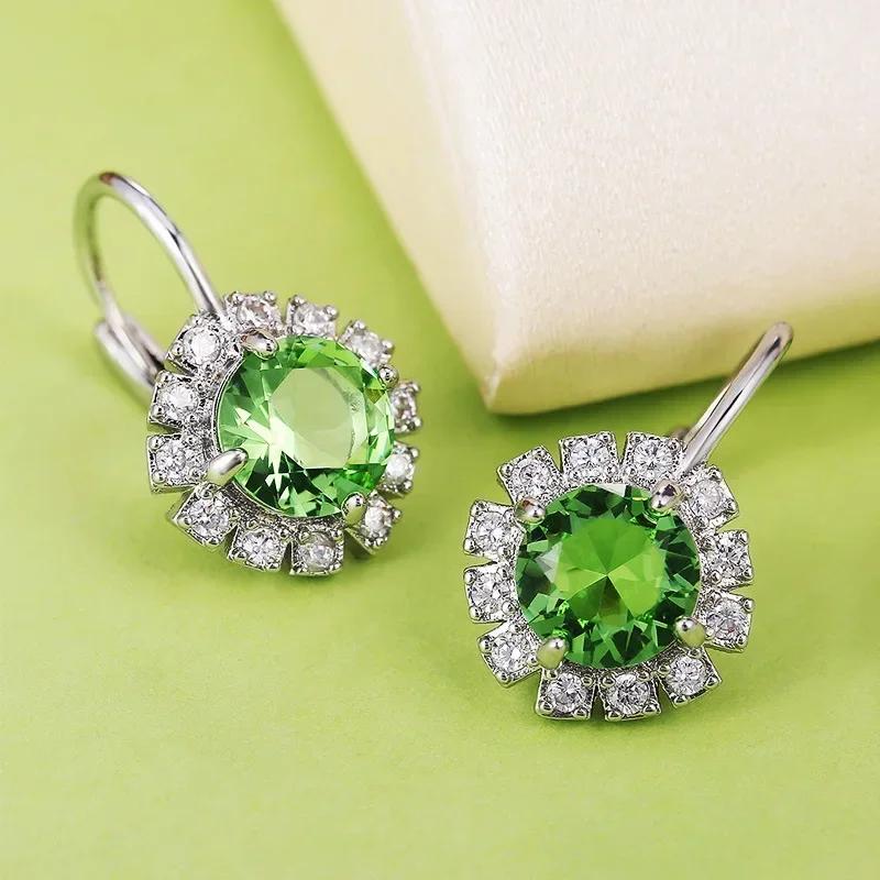2026 New Style Fashion Green Crystal Pendant Earrings for Women's Engagement Party Accessories with Noble Unique Zircon
