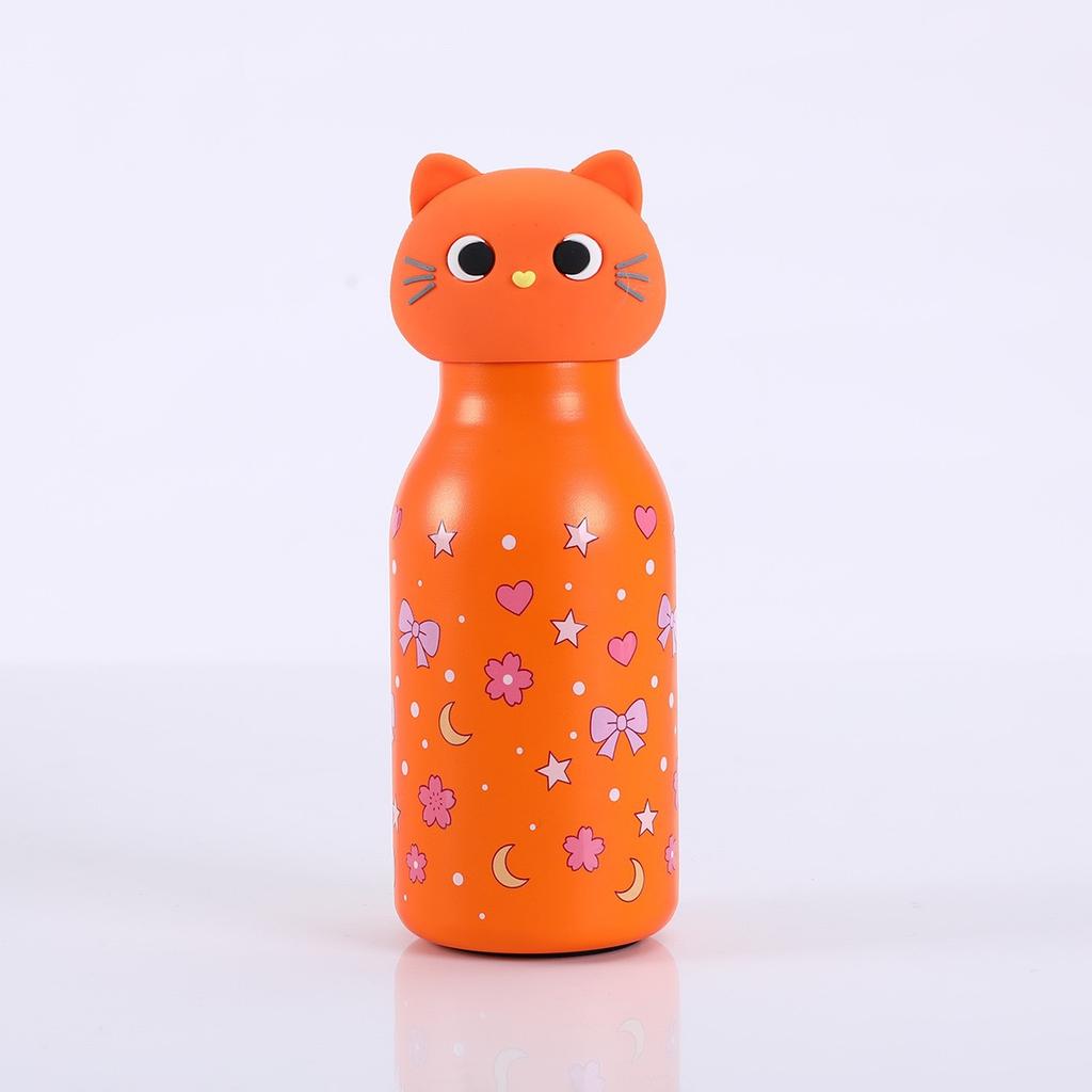 Bouteille d'eau isotherme en acier inoxydable avec tête douce amovible en forme de chat Thermos en forme de chat de dessin animé avec paille pour enfants