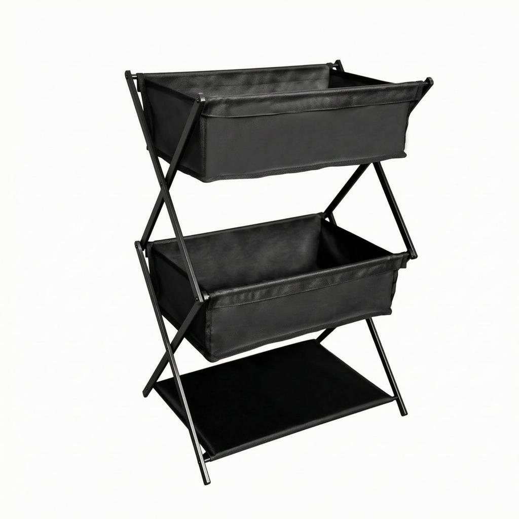 Folding Storage Rack with Cloth Bins Collapsible Stand Stable for Campers