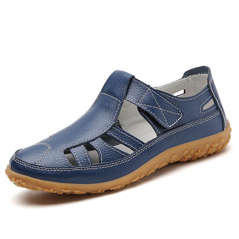 Large size 35-46 summer handmade retro sandals soft-soled mother shoes cowhide Velcro casual women's shoes