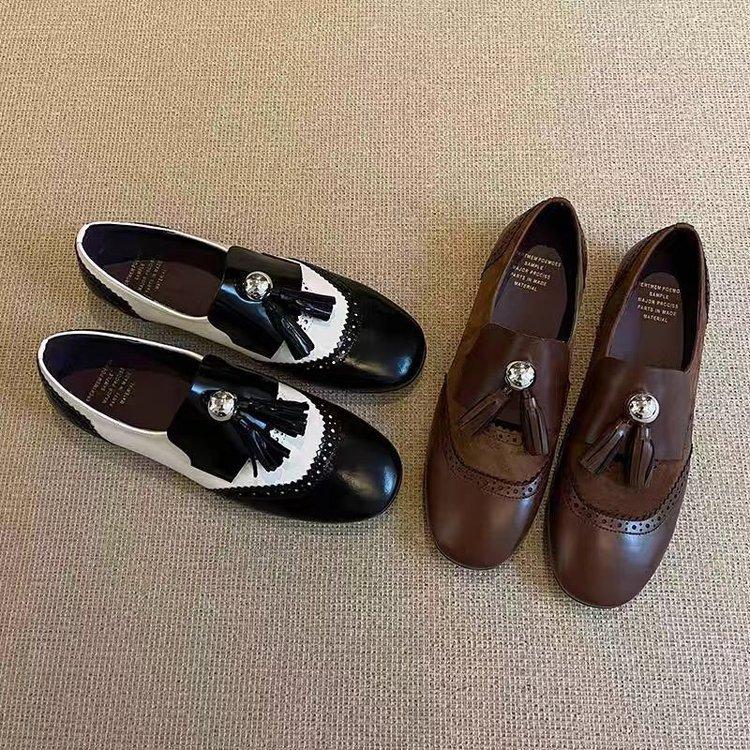 British style Brock carved tassel Mary Jane single shoes women's 2025 new retro one-pedal small leather shoes