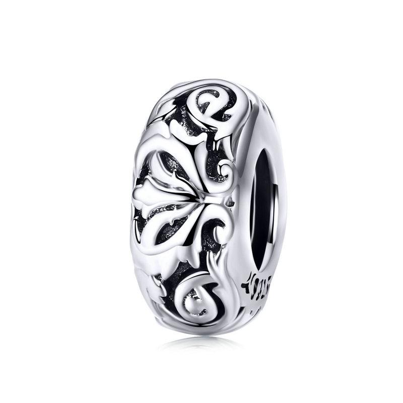 WOSTU 925 Silver Stopper Spacer Beads Cat Feather Round Charm Fit Bracelet Bangle DIY Jewelry Accessories