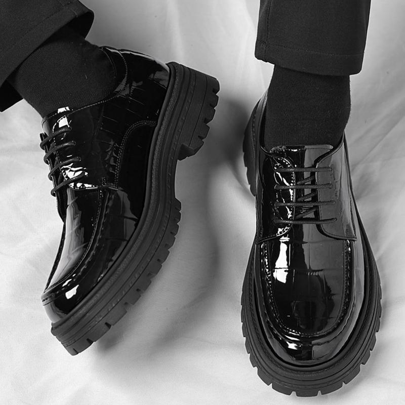 British Leather Men Business Dress Shoes Fashion Casual Bog Head Men's Derby Lace-up Shoes Designer Increase Platform Shoes Male