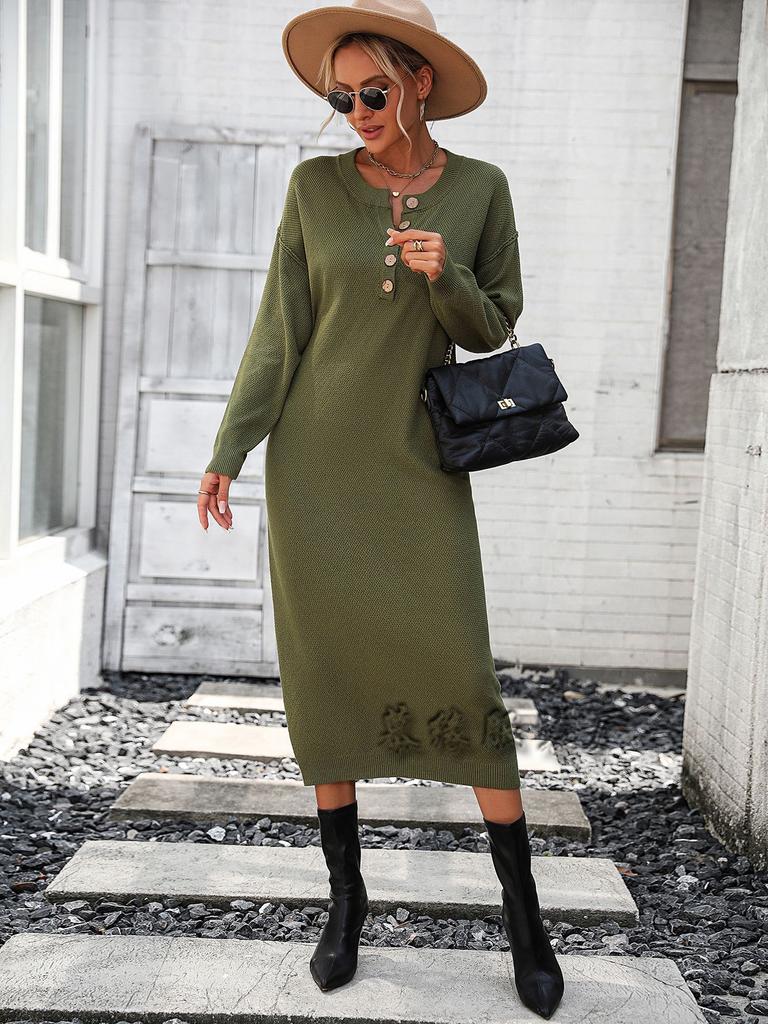 Autumn and winter new European and American button-knitted sweater dress fashion temperament commuter women's sweater women