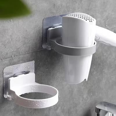 1pc Adhesive Hair Dryer Rack, Punch-free Bathroom Blow Dryer Shelf, Wall-mounted Electric Hair Dryer Hanging Rack, Storage Artifact