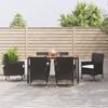 7 Piece Garden Dining Set with Cushions Black Poly Rattan